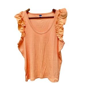 Old Navy Womens XXL Sleeveless Ribbed Ruffle Tank Top Peach NWT